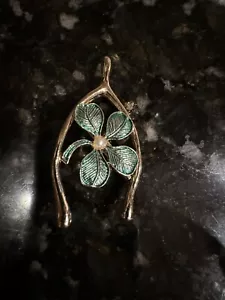 Lucky 4 Leaf Clover Wishbone Brooch Signed Gerry’s - Picture 1 of 2