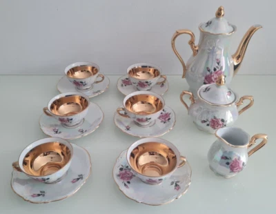 Bavaria Mokkaservice Perlmutt Rosen Echtgold vollständig wie neu TOP - Bild 1 von 4