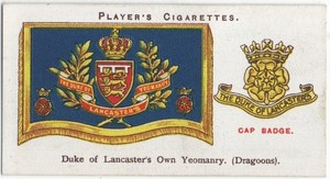 PLAYERS CIGARETTE CARD DRUM BANNERS & CAP BADGES  1924 No.32 DUKE OF LANCASTER'S