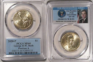 2020 P George H.W. Bush Presidential Dollar PCGS MS66 Position A - Picture 1 of 2