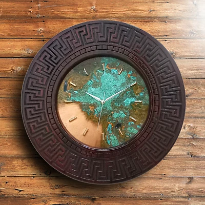 Mid Century Modern Large Wood & Copper Original Large Wall Clock Wall Decor - Image 1 of 4