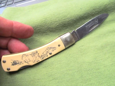 1996 Schrade Scrimshaw 515SC Lockback Knife - Big Horn Sheep Ram -Made in U.S.A. - Image 1 of 4