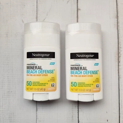 2x Neutrogena Purescreen + Barra Corporal Mineral Beach Defense 1.5 OZ  Foto 1 de 2