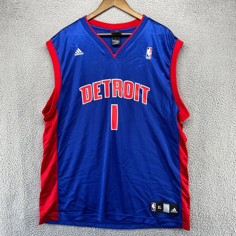 Adidas Detroit Pistons Jersey Mens Extra Large Blue Red Allen Iverson Sleeveless Cover