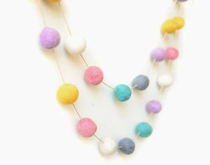PASTEL WHITE garland. Felt balls garland. Baby Nursery.Kids Pom Pom Wall Decor.  - Picture 1 of 4