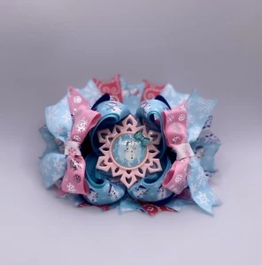 Girls Boutique Hair Bow Handmade Christmas Winter Snowman Themed Double Layered - Picture 1 of 12