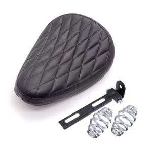 Black Diamond PU Leather Solo Seat Spring & Bracket For Harley Chopper Bobber - Foto 1 di 8