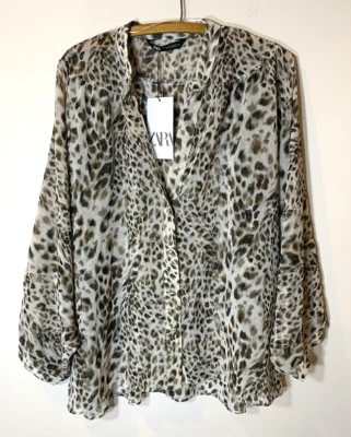 Blusa Zara Mujer XL Leopardo Guepardo Animal Estampado Transparente Fluido Gasa NUEVA con ETIQUETA Foto 1 de 4