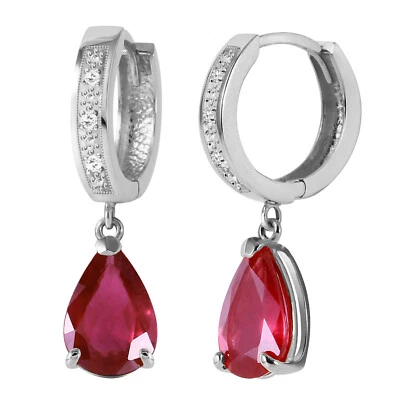 3.53 CTW 14K Solid White Gold Hoop Earrings Diamond Ruby - Image 1 of 3