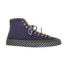 Gucci 703034 Mens High Top GG Blue Sneakers Shoes, Macro Canvas Lace Papin