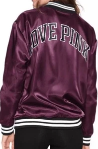 VICTORIA'S SECRET PINK SATIN VOLL GEFÜTTERTE BOMBERJACKE SCHWARZ ORCHIDE GROSS NEU - Bild 1 von 2