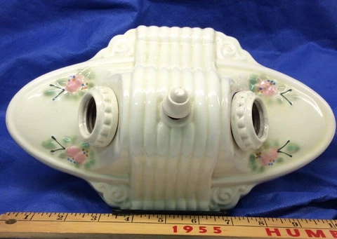 Antique Art Deco Victorian Porcelain Floral 2 Bulb Light Fixture Ceiling Wall Cover