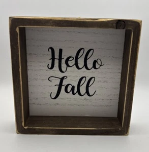 Hobby Lobby Wooden Sign "Hello Fall" Box Frame Decor Harvest Distressd Farmhouse - Picture 1 of 6