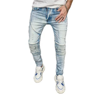 Men's Ripped Denim Jeans Slim Fit Pencil Pants Teen Casual Trousers American Loo - Picture 1 of 11