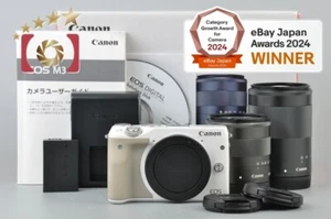 Canon EOS M3 White 24.2 MP Digital Camera EF-M 18-55 55-200 Lenses w/ Box - Picture 1 of 18