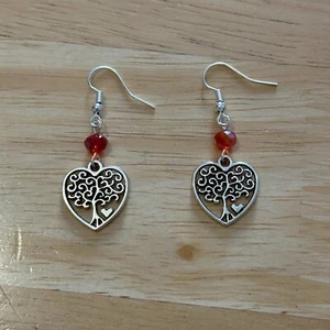Red Crystal Drop Tree Of Life Heart Dangle Drop Earrings Handmade UK Jewellery - Picture 1 of 1