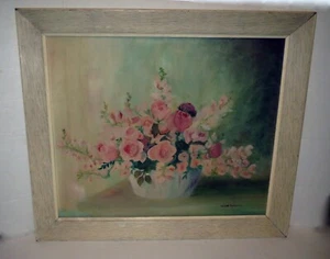 Antique Painting VASE OF PINK & RED ROSES FLOWERS - Noted Artist HELEN ROCKWELL - Picture 1 of 6