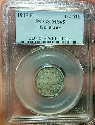 1915 F Germany 1/2 Mark ,  PCGS MS 65 . Rare Certified.  Tonning  - Image 1 of 4