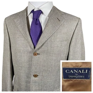 Canali Sport Coat 42R Silk Linen Wool Plaid Check Three Button Dual Vent - Picture 1 of 19