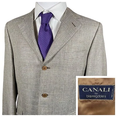 Canali Sport Coat 42R Silk Linen Wool Plaid Check Three Button Dual Vent - Image 1 of 4