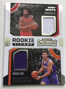 COBY WHITE / CAMERON JOHNSON 2019 CONTENDERS ROOKIE TICKET DUAL PATCH RC - Picture 1 of 3