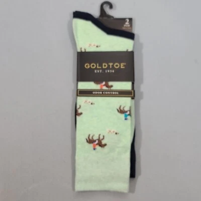 Gold Toe Mens Socks Horse & Dog Mint Green & Navy Blue 2 Pair Pack NEW - Image 1 of 4