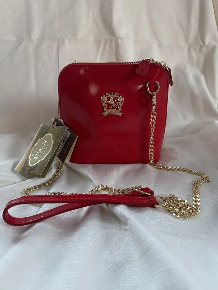 Pratesi Firenze Genuine Leather Red Crossbody Bag Gold Hardwear Italy R467