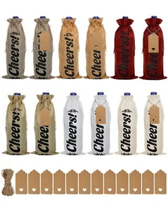 Burlap Wine Bags12 Pieces Wine Bottle Gift Bags Reusable Wine Gift Bags with ... - Picture 1 of 8