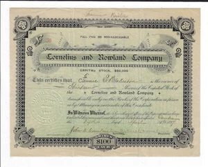 PENNSYLVANIA 1897 Cornelius & Rowland Company Stock Certificate #36 Philadelphia - Picture 1 of 2