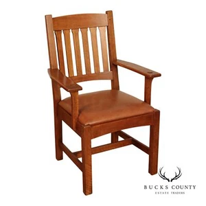 Stickley Mission Collection Oak and Leather Cottage Armchair - Picture 1 of 22