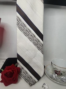 Vintage John Frederics Herren Krawatte weiß & braun 100 % importiertes Polyester - Bild 1 von 21