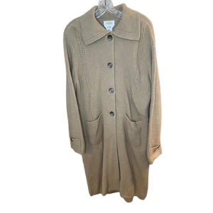 Talbots Vintage Gr. L beige 100% Alpaka Strick Long Strickjacke Kragen Staubtuch - Bild 1 von 9