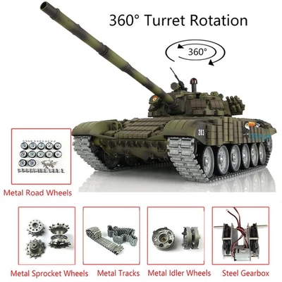7.0 HengLong 1/16 3939 T72 RC Battle Tank RTR w/ Metal Tracks Wheels 360°Turret - Image 1 of 4