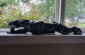 Vintage Black Panther Katze Figur 24" MCM Pirsch aus 40er oder 50er Jahren mit Bernsteinauge - Bild 1 von 7