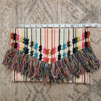  Sondra Roberts Squared Fringe BOHO Envelope Purse Woven Clutch - Image 1 of 4