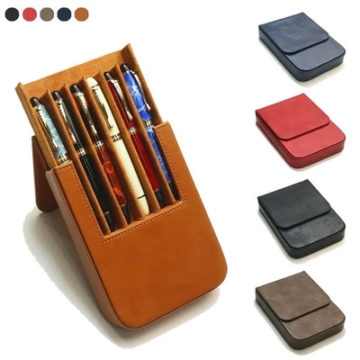 Leather 6 Slots Hard Fountain Pen Case Bag Stationery Storage Box Organizer - Image 1 of 4