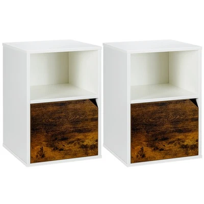 Set of 2 Nightstands Side End Table Storage Cabinet Shelf Living Room White - Image 1 of 4