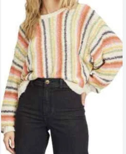 Billabong She’s A Trip Boxy Cotton Striped Sweater | Size Small - Picture 1 of 10
