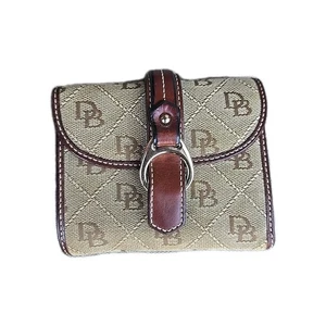 Cartera DOONEY & BOURKE Doble Plegable Marrón Monograma Cierre a Presión Correa de Cuero Usada - Imagen 1 de 1