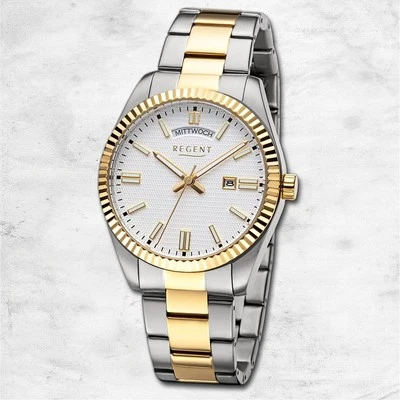 Regent Uomo Orologio da Polso Analogico Cinturino IN Metallo Argento Oro - Immagine 1 di 4