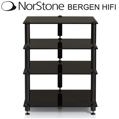 NorStone Bergen 2 Gloss Black Premium Hi-Fi Rack with 4 Tempered Glass Shelves - Image 1 of 4