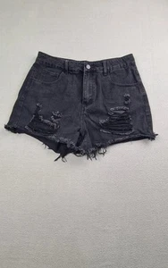 Shein Denim Black Distressed Shorts Women's Size Large - Picture 1 of 5