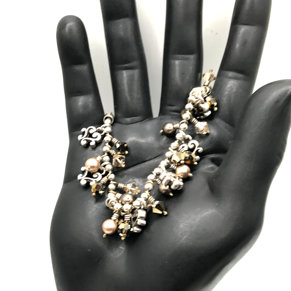 Brazalete Brighton Grueso Dije Imitación Perlas Negras y Doradas con Cristales Boho 8" Foto 1 de 4