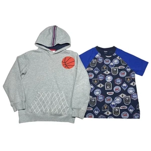 Gymboree Gr. 8 Paket Basketball Hoodie + Outdoor Motiv Raglan Tee grau blau - Bild 1 von 8