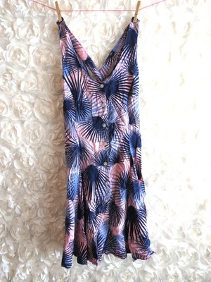 Vestido De Colección Y2k SELLO HÚMEDO 100% Rosa Rayón Tropical Reloj de Arena Cintura Sol Abotonado S Foto 1 de 4