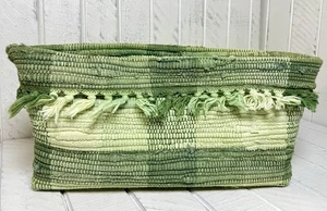 Rag Rug Pouch Handwoven Striped Shades Of Green With Tassel Fringe Storage Bag - Picture 1 of 9