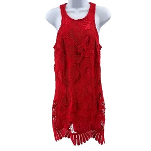 Lovers And Friends Red Lace Tank Dress Juniors Small Sleeveless Lined Mini Zip - Picture 1 of 6