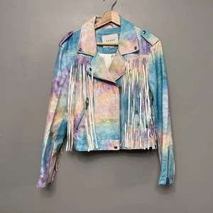 NWOT BLANKNYC Tie Dye Fringe Moto Jacket Vegan Leather Size Medium - Picture 1 of 11