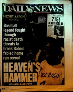 New York Daily News January 23 2021 Henry Hank Aaron Passing - Picture 1 of 2