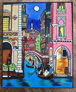 Wayne Gao, Venice Scene, Glazed Enameled Raised Ceramic Framed Wall Art Tile - Picture 1 of 14